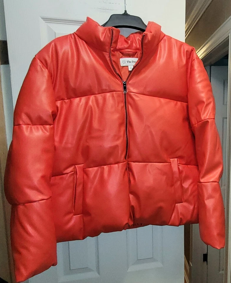 NEW The Drop Women's Red Priscilla Vegan Leather Puffer Coat / Jacket NWT 2X - Image 3 of 4