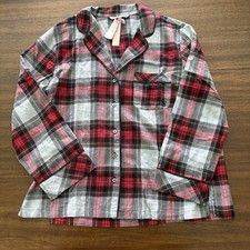 NWT Victoria s Secret Red Gray Plaid Pajama Shirt Only Button up Size Small