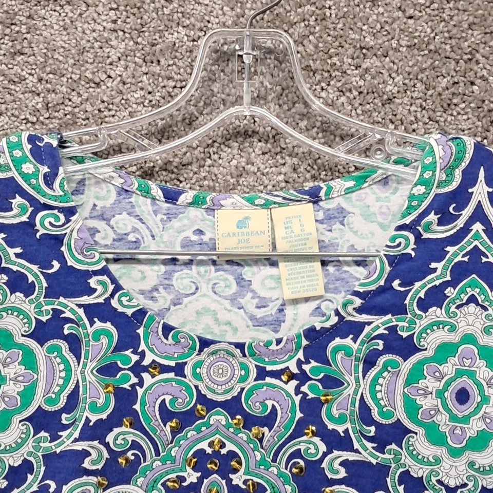 Caribbean Joe Women's Shirt Paisley Pattern Blue Large Petite - Image 2 of 4