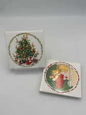 Ceramic Christmas Tile Trivets (2) Jasco 1981 **read***