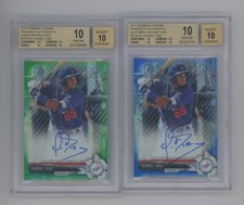 (2) 2017 BOWMAN CHROME ROOKIE GREEN AUTO YUSNIEL DIAZ BGS 10 PRISTINE LOT /99