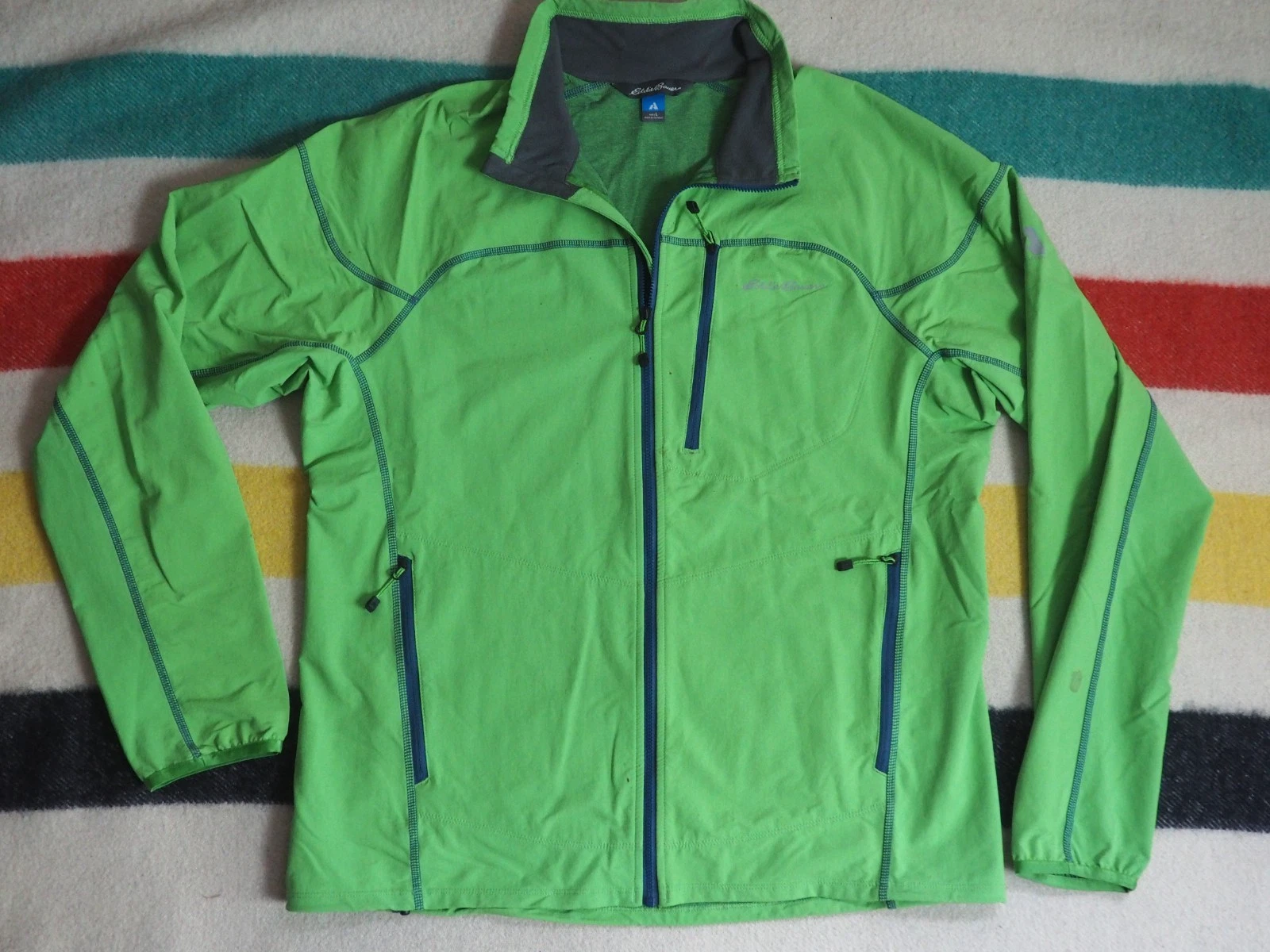 Eddie Bauer First Ascent Lime Green Softshell Outdoor Hiking Zip Jacket Mens L