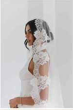 Cathedral Spanish Eyelash Lace Wedding Veil Mantilla Veil Off White 98" Comb