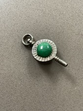 Antique Green Jade Blue Turquoise Cabochon Pocket Watch Key Winder Pendant