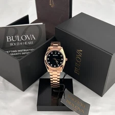 Bulova Surveyor 97P156 Diamond Gre Dial Rose Gold Women's Quartz Watch 31mm