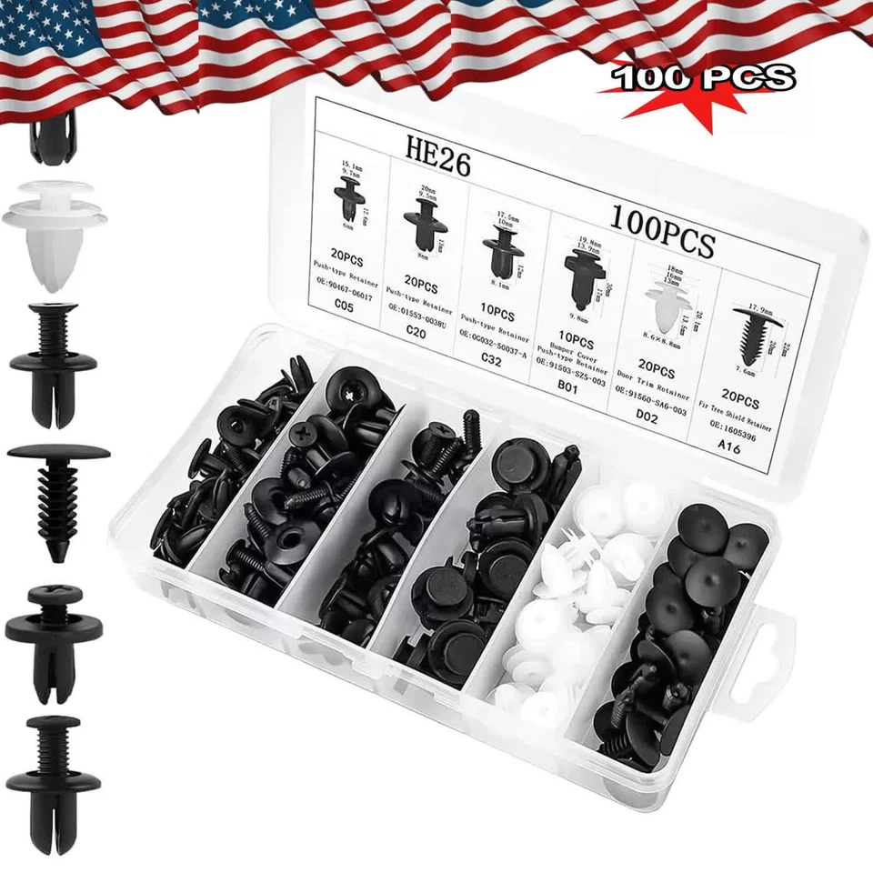 Kit de 100 clips de retención tipo empuje forro parachoques guardabarros parachoques para Hyundai Foto 3 de 4