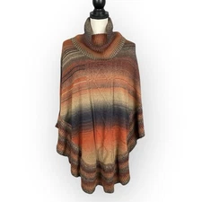 Baciano Bacci Southwest Print Cowl Neck Sweater Cape Womens M Boho Poet Layers