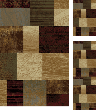 3 Piece Set Elegance Multi Transitional Boxes Squares 5210 Runner Mat Area Rug - Picture 1 of 1