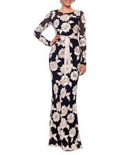 Betsy  Adam Women's Embroidered Mesh Gown Black Champagne Size 4 310