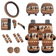 Aztec Horse Print Car Seat Cover Full Set Universal Fit Automotive Rear Front...