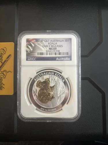 2013 ( 2013-P ) $1 S$1 AUSTRALIA GOLD GILDED GILT KOALA 1 Oz. SILVER NGC MS69 !!
