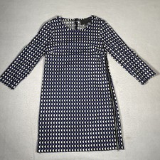 J Crew Dress Sheath Size 4 Blue Pattern 3/4 Sleeve Round Neck Women's