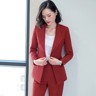Elegante Tailleur completo donna rosso slim giacca manica lunga pantaloni  7173 | eBay