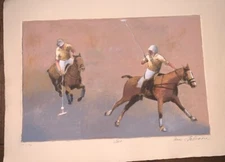 VTG Anne Lattimore Polo Game Horses ‘Two’ #27/90 H/C Engraving 11”T 15”W