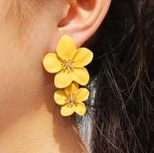 Yellow Women Boho Flower Earrings Fashion Statement,Drop Dangle Stud Earrings
