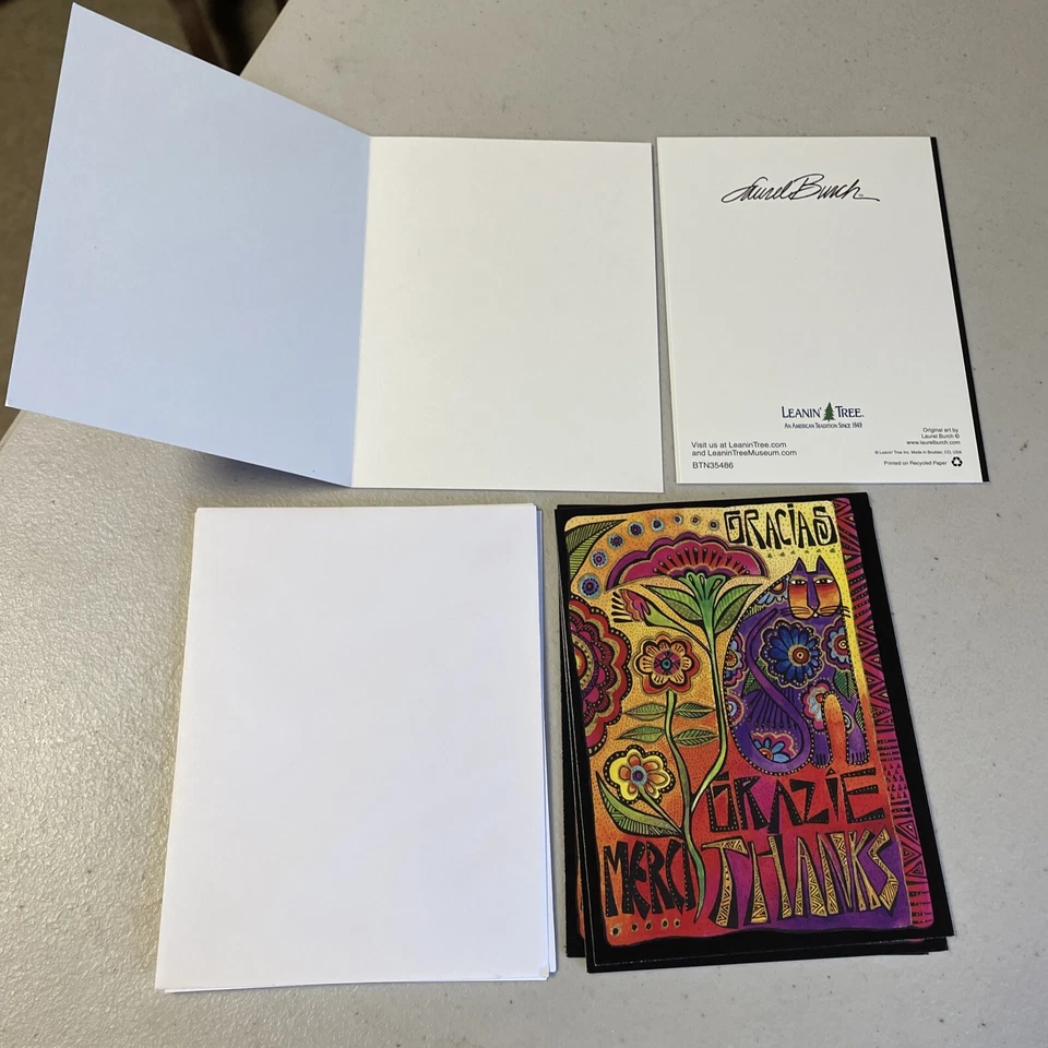 Laurel Burch Greeting Cards Lot of 4 Thanks Grazie Merci Envelopes - Image 2 of 3
