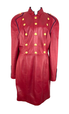 Vintage Michael Hoban For North Beach Leather Red Military Style Dress Sz.  11/12 | eBay