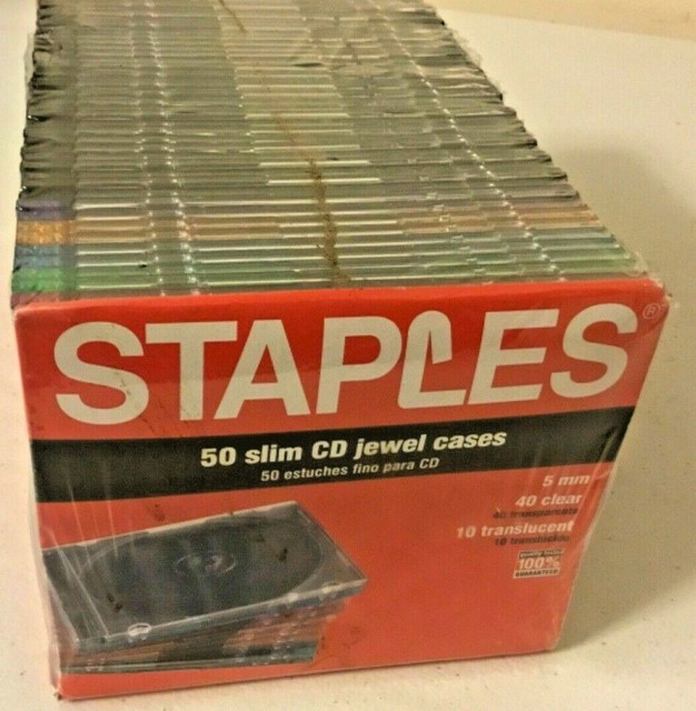 Staples Assorted 50 Slim JEWEL CD DVD Cases 40 Clear 10 Colors 5 Mm for