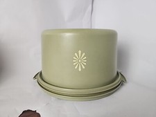 Vintage Tupperware Cake Taker 683-2 Avocado Green W/O Handle Starburst Holder