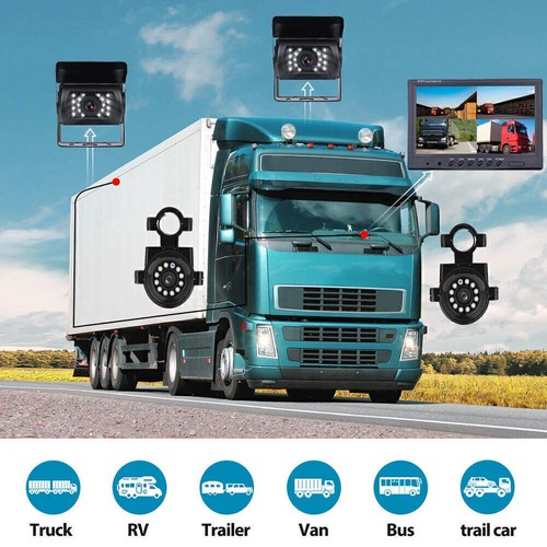 9" Quad Split Monitor HD Side Rear View Back Camera For Semi Truck RV Caravan - Picture 2 of 12