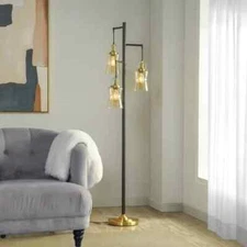 Stylecraft Arden 3-light Floor Lamp, Champagne Glaze Glass Shades Antique Brass