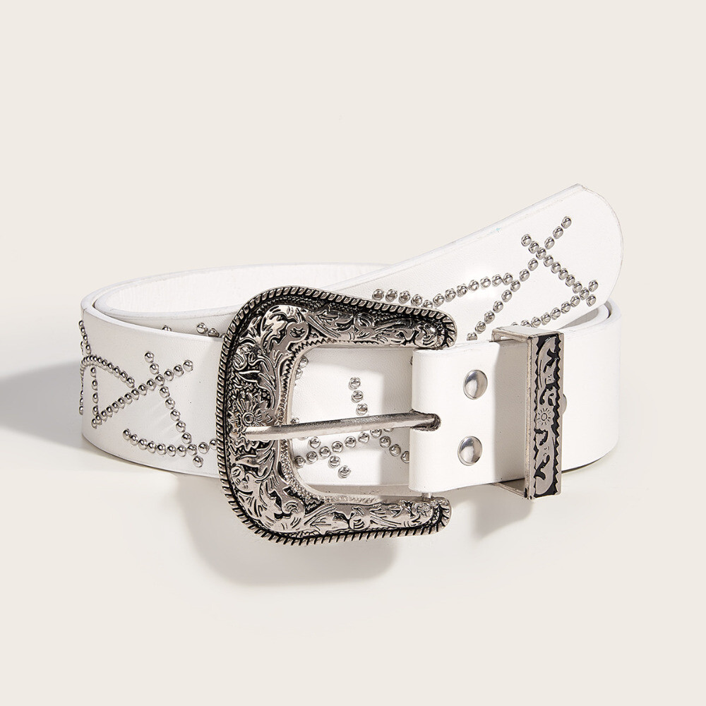 Women Rivet Belt Waistband Faux Leather Punk Silver Casual  display picture 1
