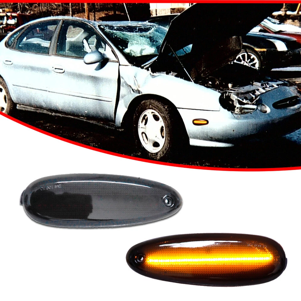 Smoked Amber LED Front Bumper Side Marker Lights For 1996-1999 Ford Taurus Sable - Image 2 of 4