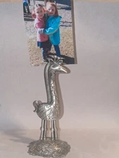 Polished Faux-Pewter Metal 8" Baby Nursery GIRAFFE PHOTO CARD CLIP HOLDER