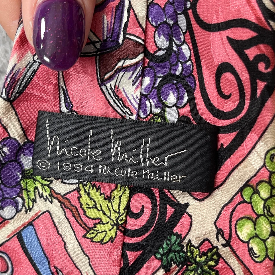 Corbata vintage Nicole Miller 1994 copas de vino vid abrecorchos 100 % seda Foto 4 de 4