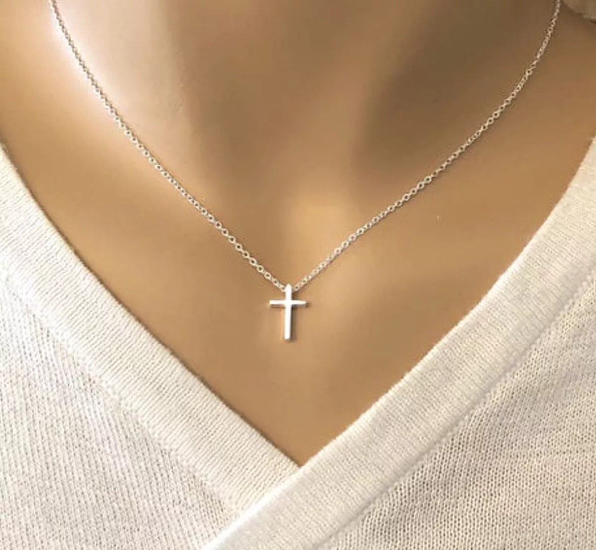 Mini silver cross clearance necklace