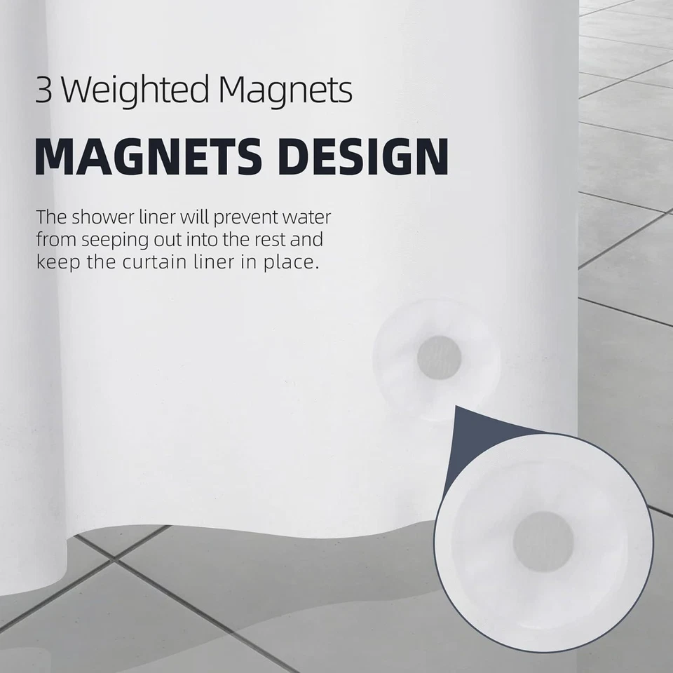 Белая занавеска для душа 72 x 78 длинная пластиковая вкладыш PEVA водонепроницаемая для ванной - Изображение 4 из 4