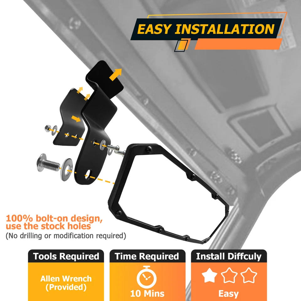 Adjustable Rear Side & Center Mirrors For 16-25 Can Am Defender Max HD5/HD8/HD10 - Image 3 of 4