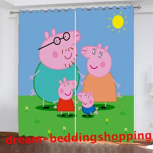 Peppa Pig 3D Dicke Verdunkelungsvorhänge Kinderzimmer Dekore Thermo Ring Top Ösen - Bild 11 von 22