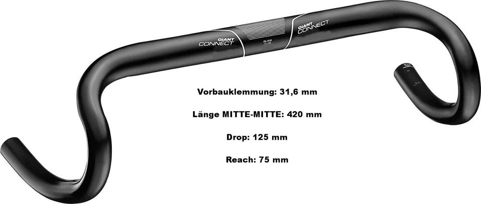 Giant Connect Aluminium Rennlenker 42 mm R: 75 D:125 schwarz NEU