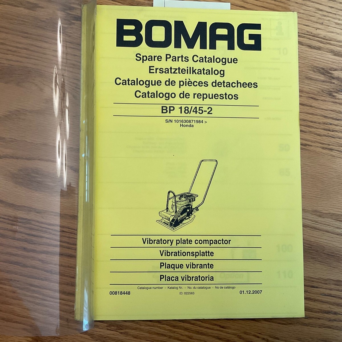 Bomag BP 18/45-2 PARTS CATALOG MANUAL BOOK LIST Plate Compactor