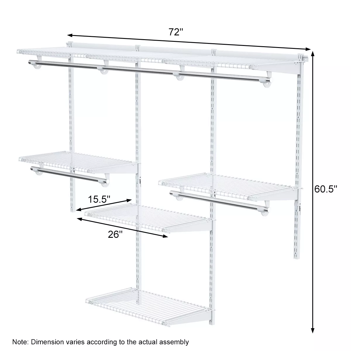 3 to 6 ft Wall-Mounted Closet System Organizer Kit with Hang Rod -Gray