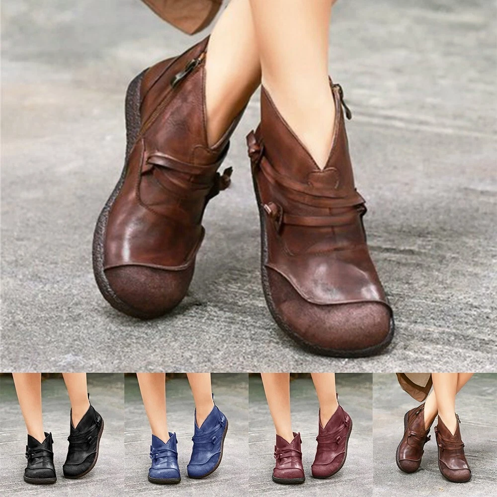 Vintage leather ankle boots womens hotsell