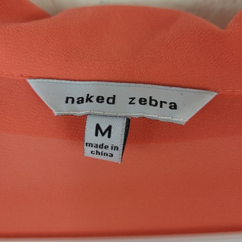Naked Zebra Sz Med Blouse Sheer Faux Wrap Drapey Blouse Shirt Top Bright Coral - Picture 10 of 11