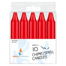 Mega Candles Unscented Red 4" x 3/4 Chime Spell Taper Candles, Set of 10