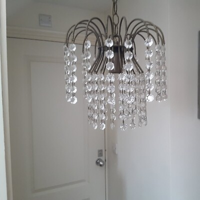 Antiker Messing kleiner Kronleuchter Vintage traditionell Kristallglas Wasserfall Leuchte