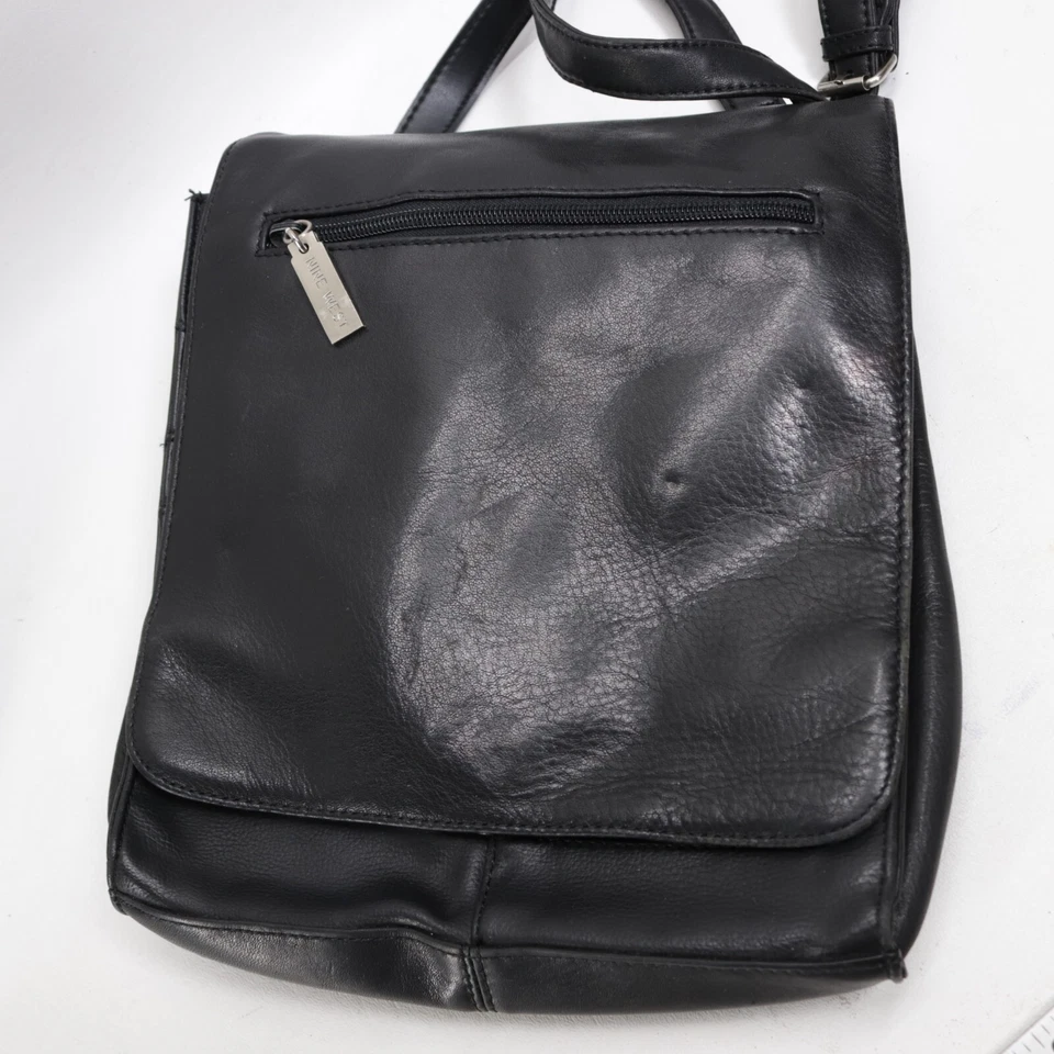 Nine West Crossbody Messenger Handbag M Black Leather Organizer Purse Bag - Image 2 of 4