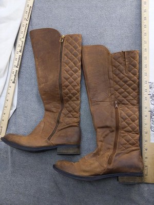 Steve Madden Boots Womens Size 9 Brown Leather Quilted Knee High Riding Zip