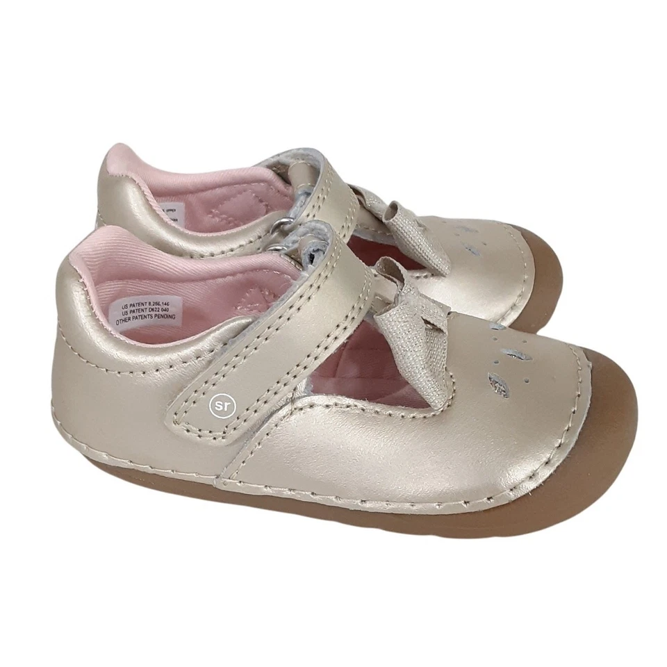 Stride Rite Janna MaryJane Zapatos de Vestir Dorado Brillo Lazo Vestido Plano Niño Pequeño 6 Foto 3 de 4