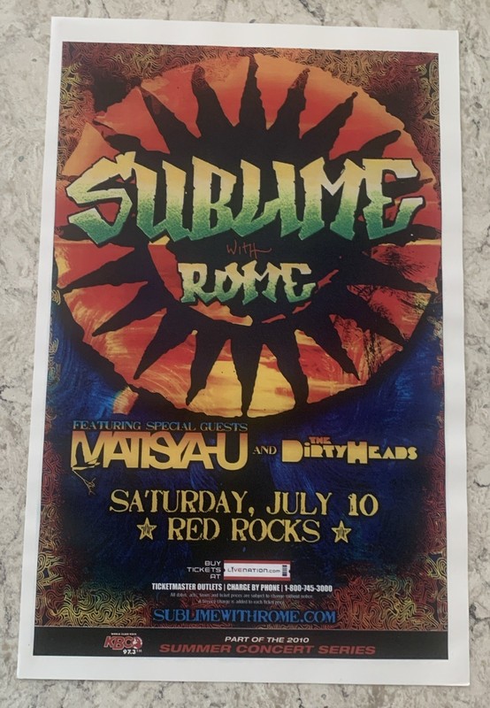 Sublime w/ Rome, Matisyahu & The Dirty Heads Red Rocks 7/10/2010 Tour Poster