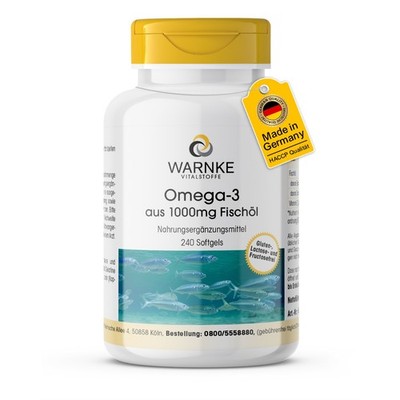 Omega-3 aus 1000mg Fischöl - 240 Softgels - mit DHA & EPA - für Herz | Warnke