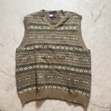 Vintage Tommy Hilfiger Cable Knit Sweater Vest Men  s Size XL Brown Multipattern