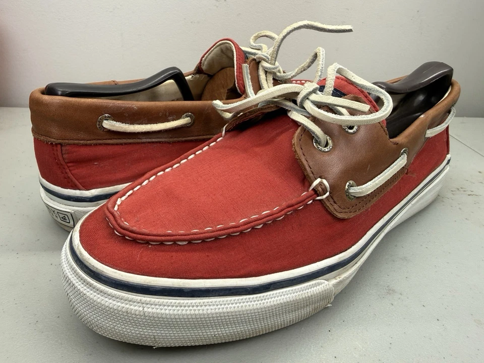 Zapatos de Barco SPERRY Top Sider Rojo Lona PARA HOMBRES 11M Cuero Marrón Foto 2 de 4