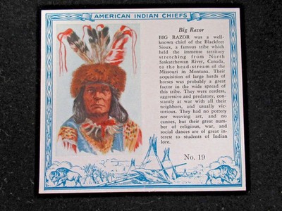 1954 Red Man Tobacco American Indian Chiefs - ''Big Razor'' #19  (Blackfeet Sioux)