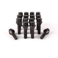 M12 x 1.5 Tapered 21mm-60mm Alloy Wheel Bolts, 17mm Hex For Pre 2012 BMW [Black]