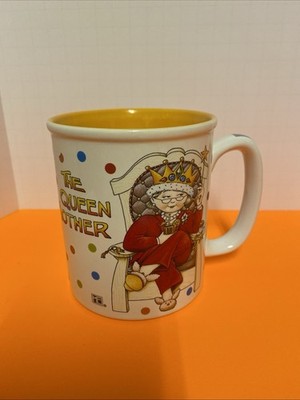 VTG The Queen Mother Ceramic Coffee Mug /Mary Engelbreit Polkadots Yellow Inside